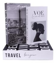 Livro decorativo kit c/ 3 caixas porta objetos luxo
