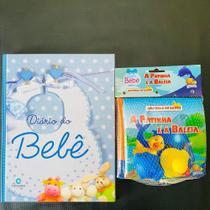 Livro Diário Do Bebê Azul Com Livrinho De Banho
