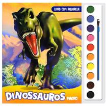 Livro dinossauros aquarela com 10 cores + pincel 28x27cm