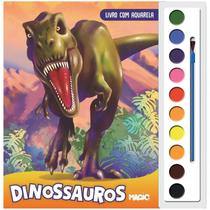Livro dinossauros aquarela com 10 cores + pincel 28x27cm