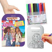 Livro Educativo Infantil Barbie Colorir e Ler para Diversão e Aprendizado + Kit Canetinhas 12 Cores Minnie Disney