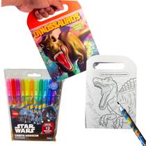 Livro Educativo para Crianças Dinossauros para Colorir + Kit 12 Canetinhas Coloridas Hidrocor Tris Star Wars Infantil Livro Educativo para Crianças Dinossauros para Colorir + Kit 12 Canetinhas Coloridas Hidrocor Tris Star Wars Infantil