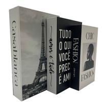 Livro Enfeite Porta Objetos 3 Caixas Organizadoras Paris- Decorativo