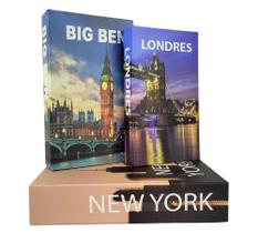 Livro Fake Decorativo - Kit 3 Caixas - Porta Objeto New York