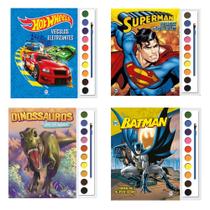 Livro infantil aquarela hotwheels superman batman dinossauro