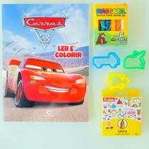 Livro Infantil Carros 3 Disney Colorir + Lápis de cor e Massinha