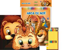 Livro Infantil Colorir Super KIT ARCA de Noé com GIZ de Cera e CD Multimídia