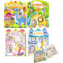 Livro Infantil Mágico de Adesivos Para Aventuras Infinitas Dinossauros Floresta Princesas Unicórnios - Todo Livro