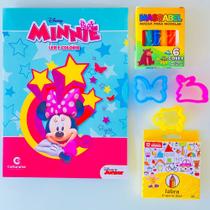 Livro Infantil Minnie Disney Junior Colorir + Lápis de cor e Massinha