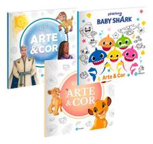 Livro Infantil Para Colorir Disney O Rei Leão Wish E Baby Shark Formato Grande 27x27 Com 36 Páginas