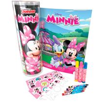 Livro Infantil Para Colorir Tubo Com Adesivo Giz e Canetinha Minnie