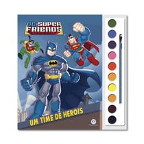 Livro Infantil Para Criança Colorir + Pincel Super Friends