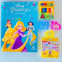 Livro Infantil Princesas Da Disney Colorir + Lápis de cor e Massinha