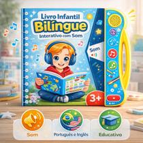 Livro Interativo com Som Infantil Bilíngue Português Inglês Multi Temas Livro Interativo com Som Infantil Bilíngue Português Inglês Multi Temas