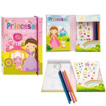 Livro Kit Colorir C/ Adesivos, Lápis e 24 Desenhos Infantil