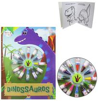 Livro Ler e Colorir Dinossauros com 12 Gizes de Cera