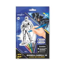 Livro p/ Colorir Quebra-Cabeça 3D de Papel Batman c/ Peças Destacáveis + Hidrocor Leonora - 10492