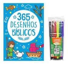 Livro para colorir 365 desenhos bíblicos + canetinha 6 cores