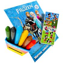 Livro para Colorir Frozen Disney + Adesivo + 6 Gizes de Cera - DCL
