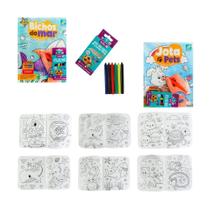 Livro para Colorir Infantil com Caixa 6 Giz de Cera Atóxico