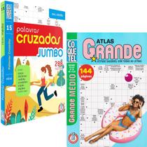 Livro Passatempos Coquetel Palavras Cruzadas Jumbo Volume 15 e Atlas Grande Volume 26