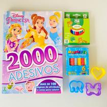 Livro Princesas Disney Adesivos Colorir + Lápis E Massinha