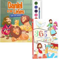 Livros Aquarela Daniel e os leões + 365 Desenhos da Bíblia Para Colorir