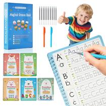 Livros de escrita Magic Grooved QMUBOT para crianças com canetas e caixa