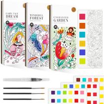 Livros de pintura em aquarela JCREN com kit de colorir para crianças a partir de 3 anos