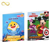 Livros Para Colorir Mickey Mouse e Baby Shark Com Adesivos e Máscara