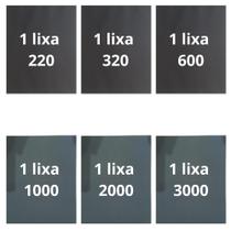 Lixa 220 320 600 1000 2000 3000 Kit 1 De Cada Polimento Acabamento Lixamento Plásticos Metal Madeira