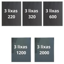Lixa 220 320 600 1200 2000 Kit 3 De Cada Lixamento Pintura Polimento Acabamento Plásticos Metal