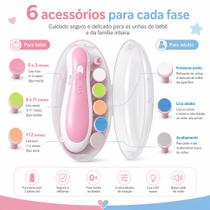 Lixa Elétrica Unhas Bebê com Luz LED e 6 Acessórios Rosa Lixa Elétrica Unhas Bebê com Luz LED e 6 Acessórios Rosa