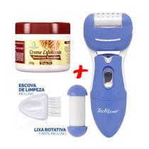 Lixa Pé Elétrica Tira Calos E Esfoliador + Creme Esfoliante - Techline