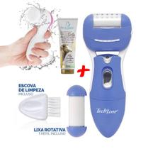 Lixa Pé Tira Calo Esfoliador Pedicuro + Escova Multifunções + Creme