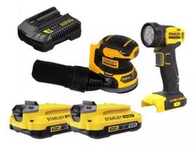 Lixadeira Roto Orbital Scs220 Stanley + 2 Baterias 2ah + Carregador Bivolt + Lanterna