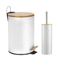 Lixeira 12L Fechamento Suave Escova Sanitária Branca Fluted