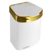 Lixeira 2,5 Litros Cesto Lixo Plástico Para Bancada Pia Cozinha Branco Dourado - 521BCD Future