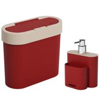 Lixeira 2,8L Dispenser Porta Detergente Cozinha - Vermelho