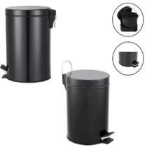 Lixeira 3 litros black aço inox com pedal cesto interno removível para cozinha e banheiro