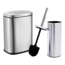 Lixeira 3 Litros Inox + Escova Sanitária Metal Escovado