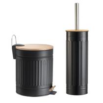 Lixeira 3 Litros Pedal Escova Para Lavabo Banheiro Bambu