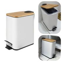 Lixeira 3 Litros Retangular em Aço Inox e Tampa de Bambu Luxo Ideal Para Banheiro e Cozinha Branco Lixeira 3 Litros Retangular em Aço Inox e Tampa de Bambu Luxo Ideal Para Banheiro e Cozinha Branco
