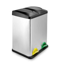 Lixeira 30 litros dupla coleta seletiva em inox com pedal grande cesto lixo 2 divisorias ecologico