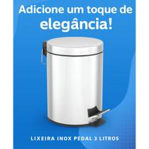 Lixeira 3L Inox Redonda Multiuso Compacta Cesto Interno Pedal Higiênico Banheiro Cozinha Escritório Pequena
