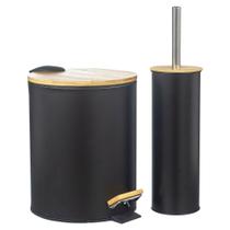 Lixeira 5 Litros Bambu Com Pedal + Escova Sanitária Banheiro
