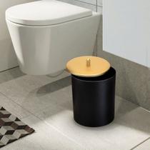 Lixeira 5 Litros Banheiro Pia Cozinha Escritório Lavabo - Linha Conceito - Preto com Tampa Dourada - ARTHI