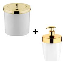 Lixeira 5 Litros E Porta Sabonete Líquido Branco / Dourado Lixeira 5 Litros E Porta Sabonete Líquido Branco / Dourado