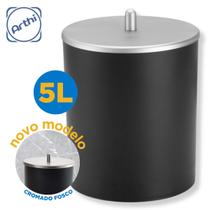 Lixeira 5 Litros Multiuso Redonda Preto Com Tampa Cromado Fosco