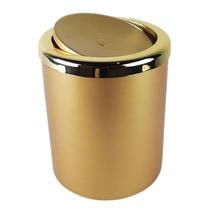 Lixeira 5 Litros Tampa Basculante Redonda Cesto Lixo Plástico Dourado Metalizado Banheiro - AMZ Lixeira 5 Litros Tampa Basculante Redonda Cesto Lixo Plástico Dourado Metalizado Banheiro - AMZ